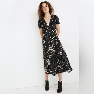 Madewell Puff-Sleeve Wrap-Front Midi Dress in Polka Daisies sz 6